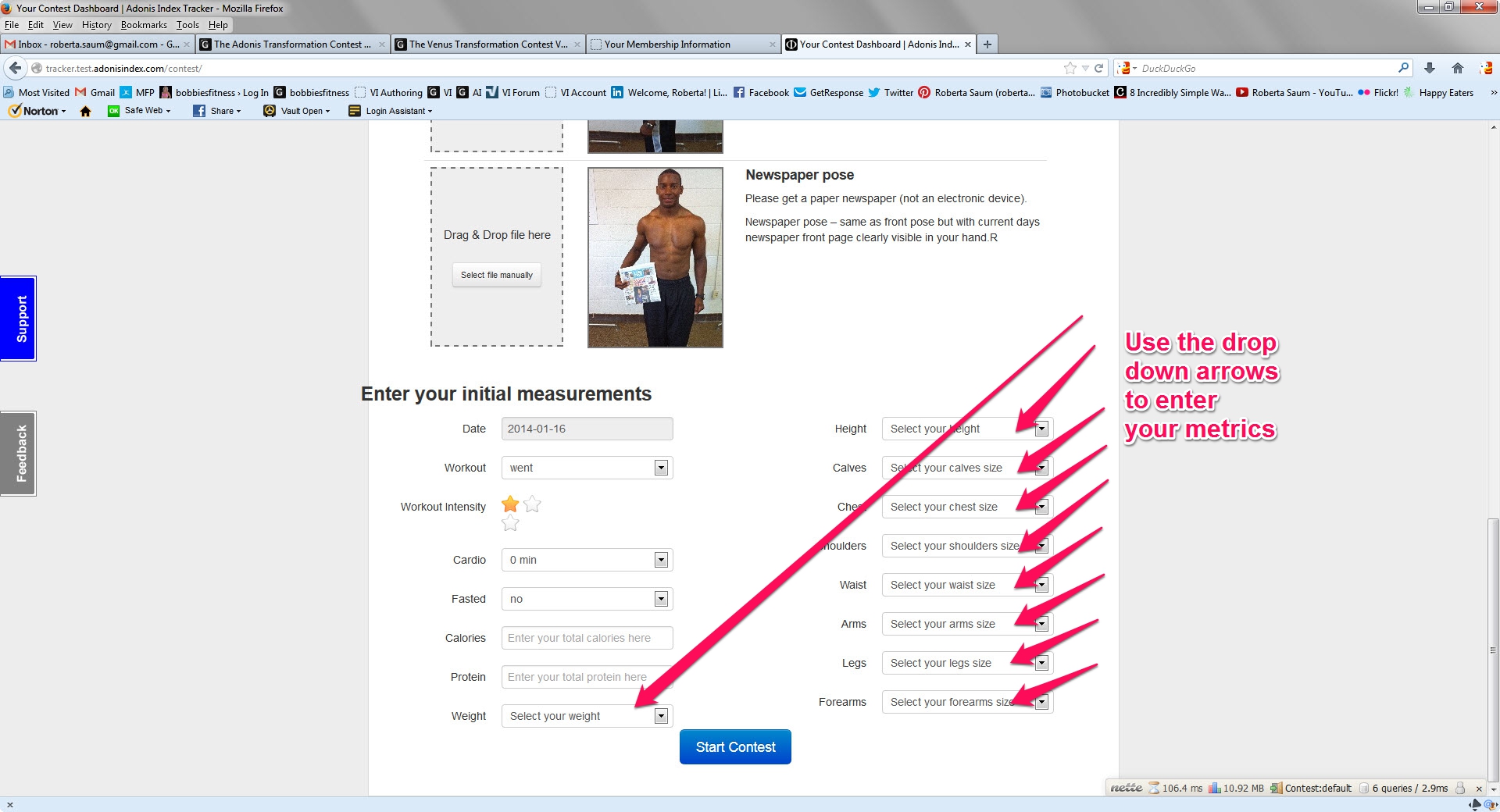 Step 4 Scroll down and use drop down arrows to enter metrics